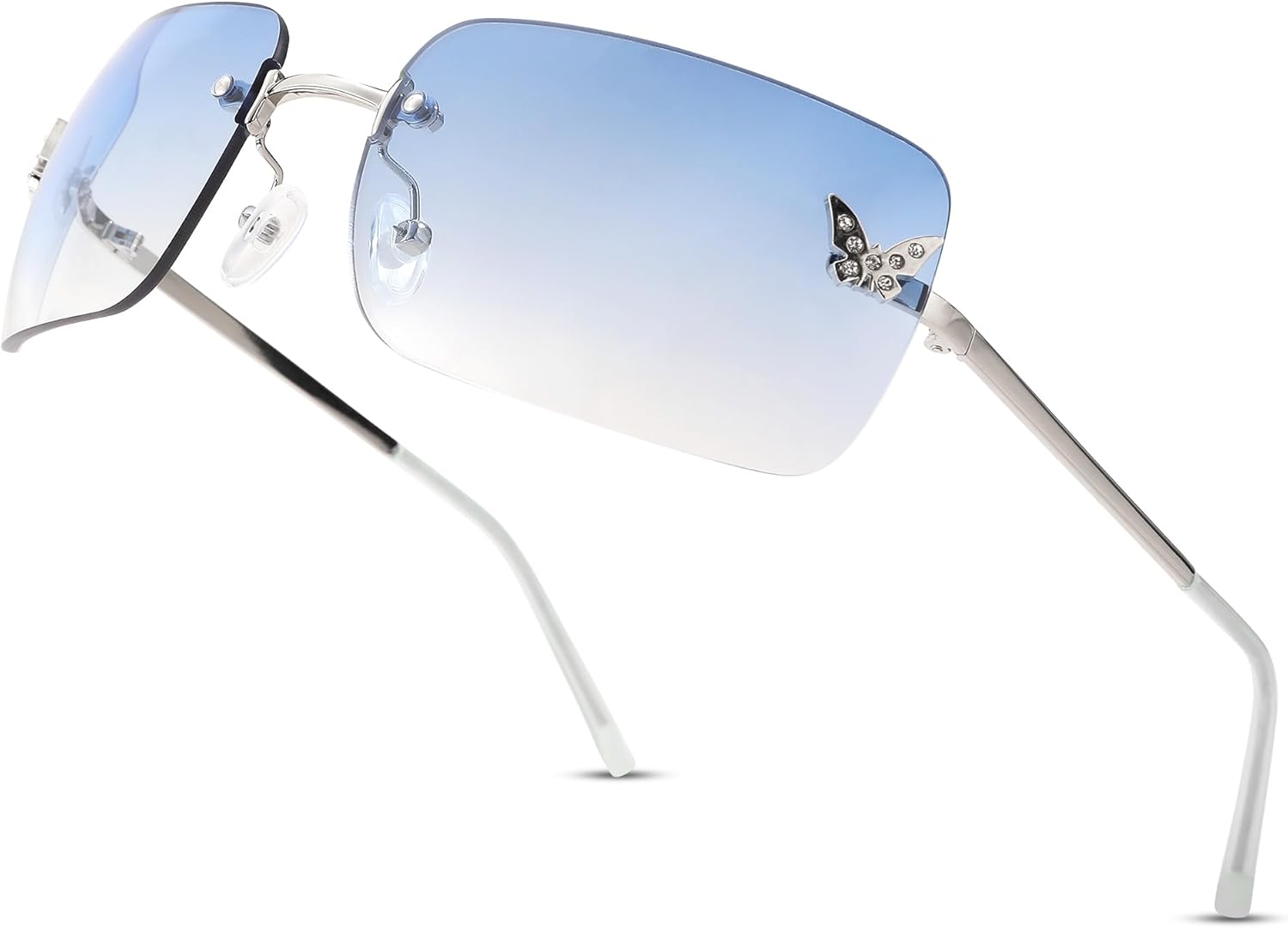 

Солнцезащитные очки прямоугольной формы без оправы для женщин и мужчин, ретро-стиль, квадратные солнцезащитные очки в винтажном стиле, идеальный подарок на Рождество Revemo, D2 Silver/Gradient Blue