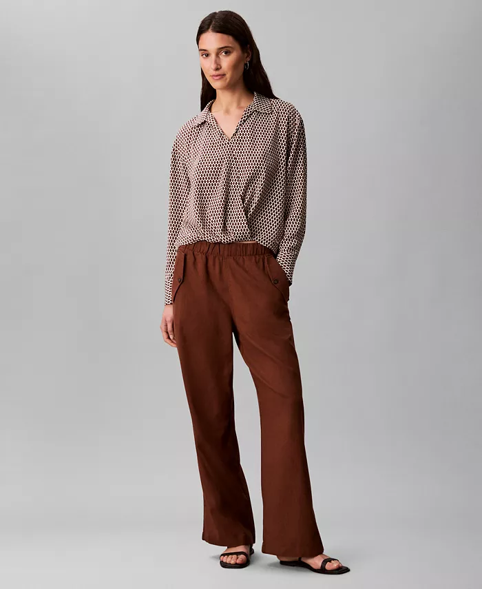 

Женские брюки широкого кроя из льняной смеси Calvin Klein, коричневый