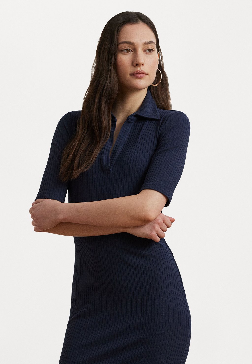 

Платье-джемпер Rib Knit Elbow Sleeve Polo Dress - Shift dress Lauren Ralph Lauren, темно-синий