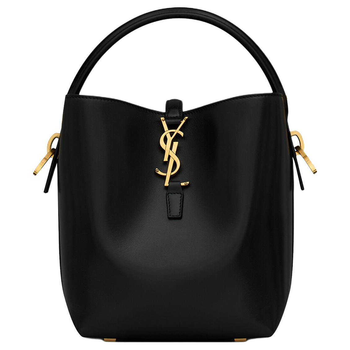 

Сверкающая кожаная сумка-ведро через плечо на пояс маленького размера женская черная SAINT LAURENT