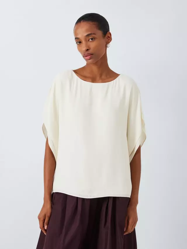 

Топ John Lewis Short Sleeve Layer Frill, экрю