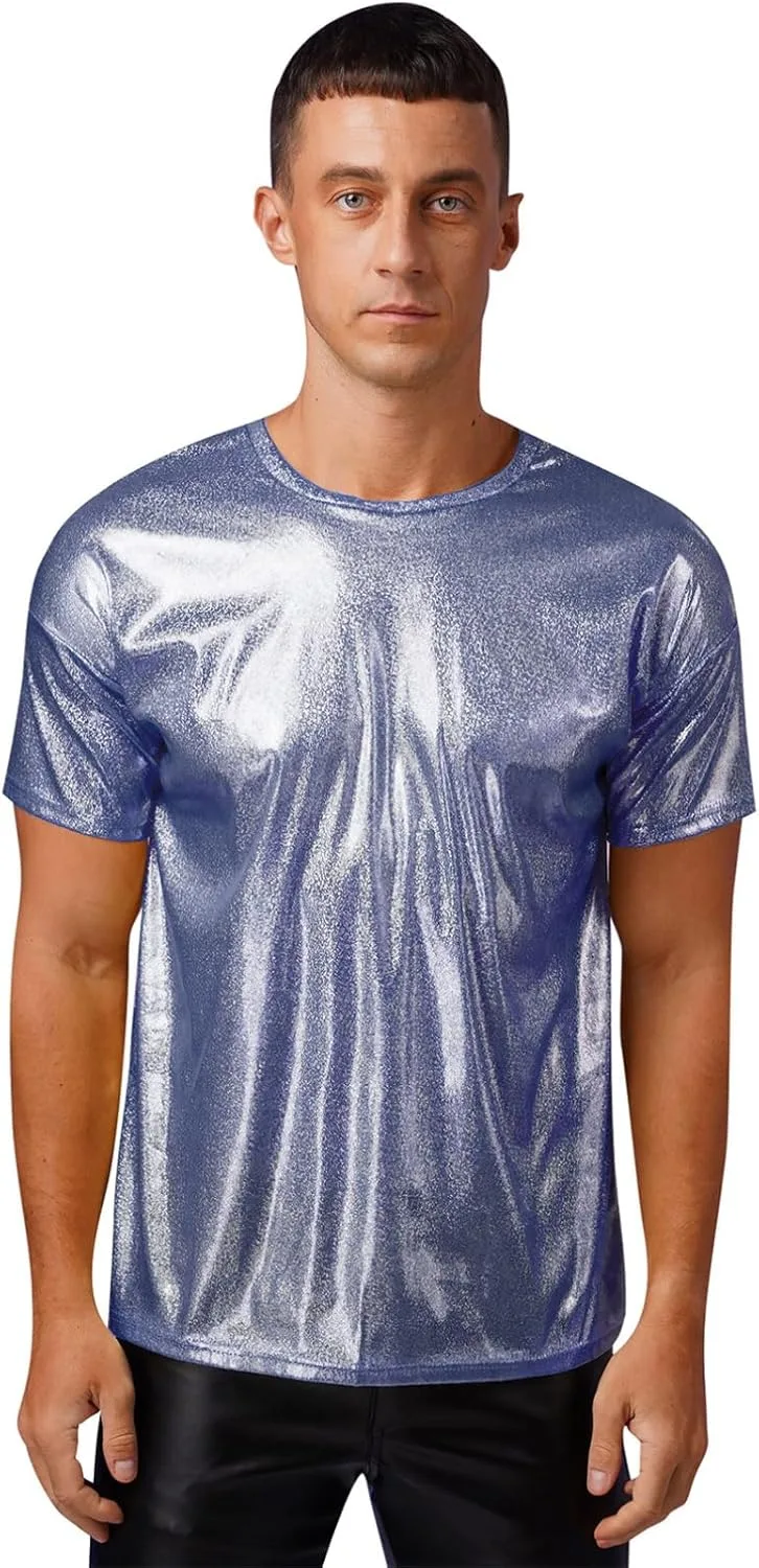 

Linjinx мужская футболка с блестками и металлическим эффектом, круглый вырез, короткий рукав