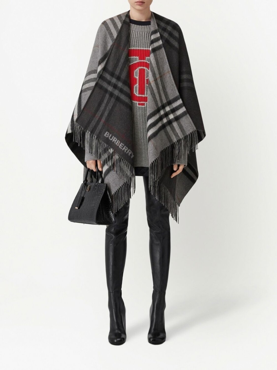 Кейп в клетку Burberry, серый — фото 2