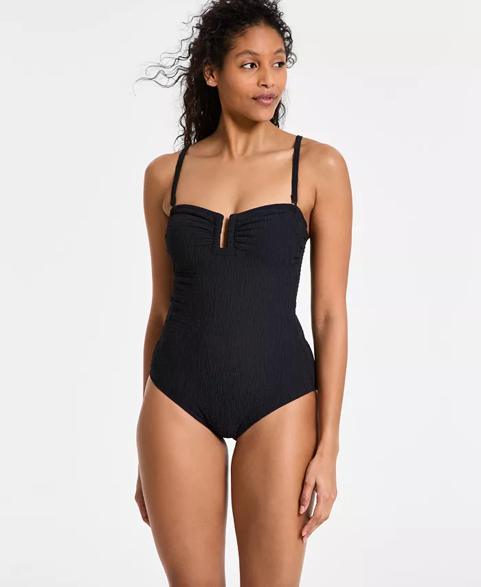 

Женский текстурированный купальник-монокини с защипами DKNY, черный