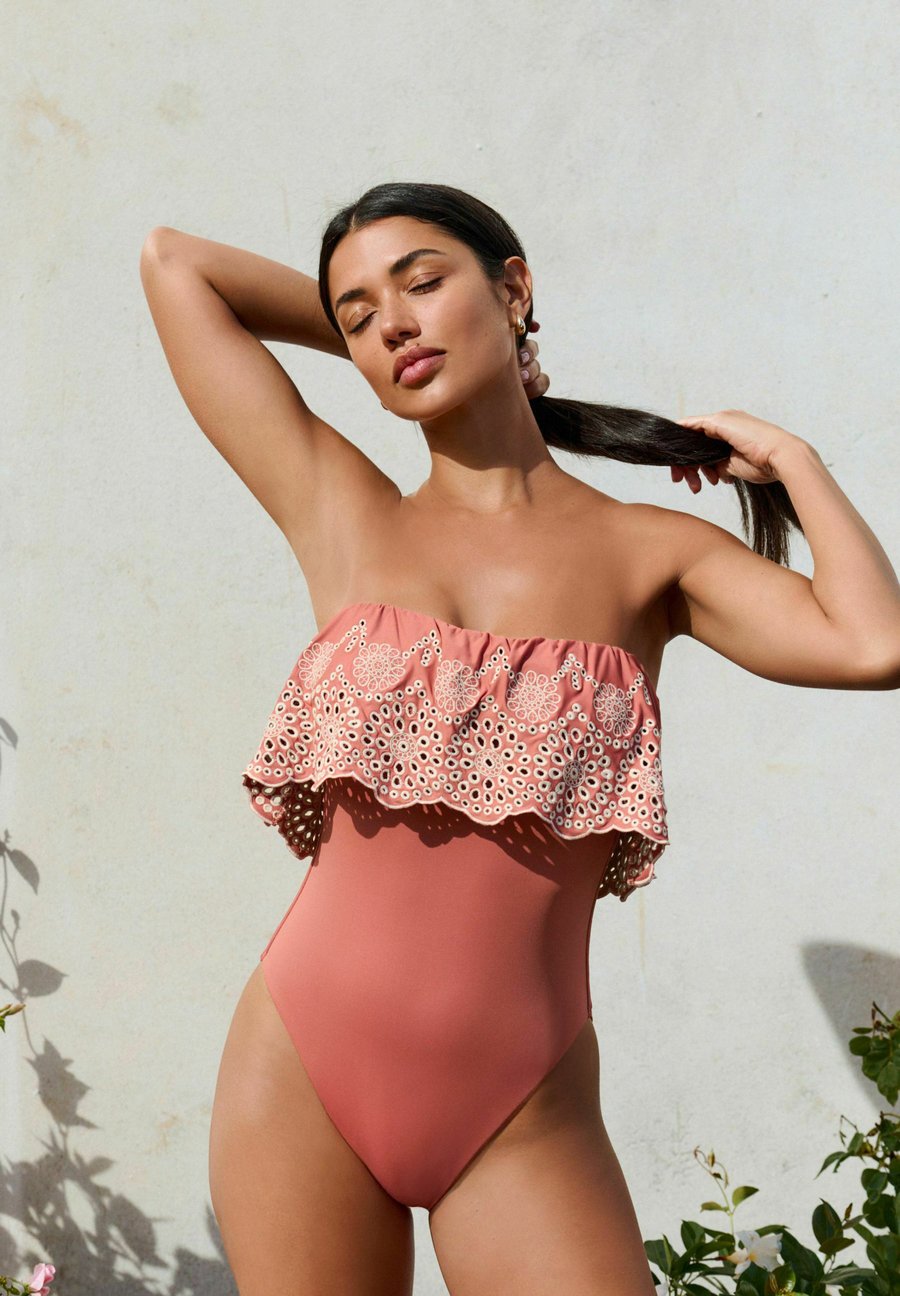 Купальник Next BANDEAU EMBRIODERED FRILL TUMMY SHAPING CONTROL, Rose Pink/Pink — фото 2