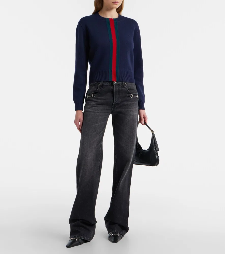 Свитер Gucci Web Stripe, шерстяной, синий — фото 2