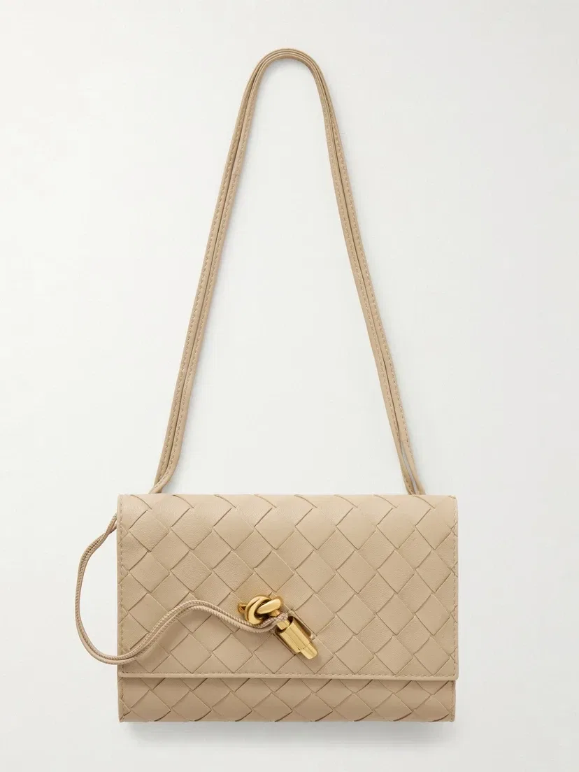 Кожаная сумка-клатч Andiamo intrecciato BOTTEGA VENETA, бежевый