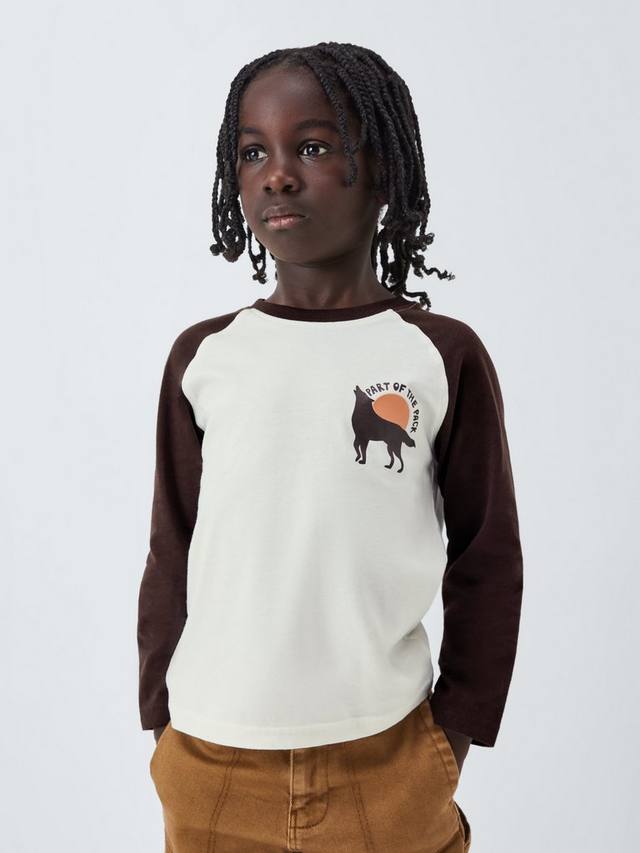 

Детский топ с волком и рукавом реглан John Lewis, White/Black