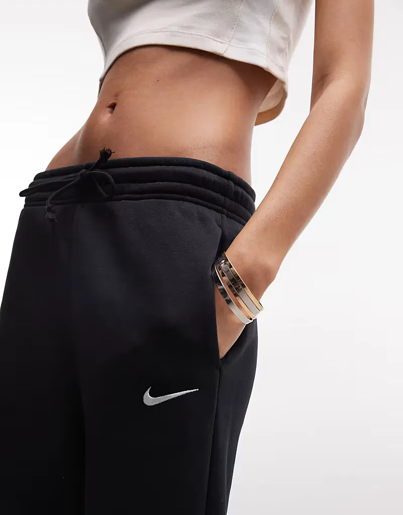 Спортивные брюки Nike Phoenix Fleece с высокой талией и широкими штанинами, черный — фото 3