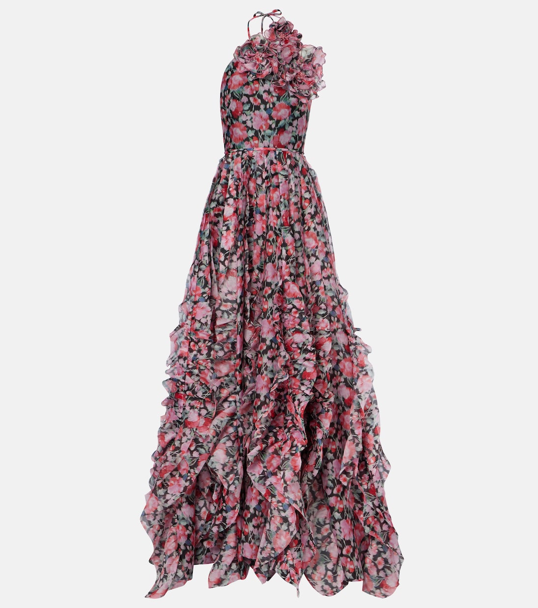 

Платье с цветочным принтом и халтером Carolina Herrera, Pink Multi