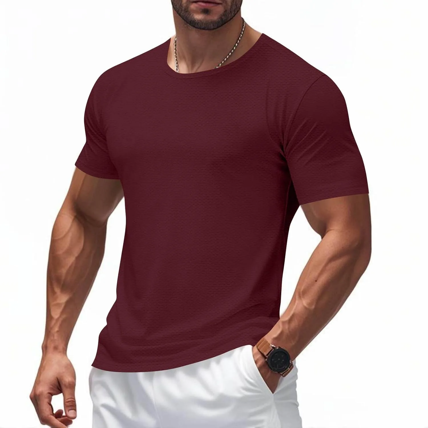 

Мужская футболка с коротким рукавом Casual Plain Crew Neck Basic Tees Quick Dry OSFVNOXV
