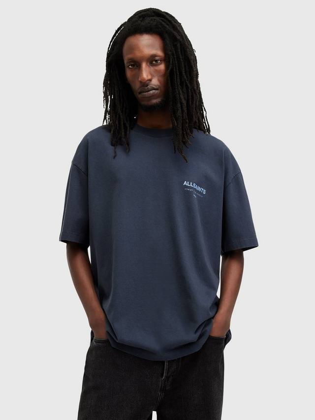 

Футболка с логотипом underground из органического хлопка свободного кроя с коротким рукавом AllSaints, цвет Garnet Blue