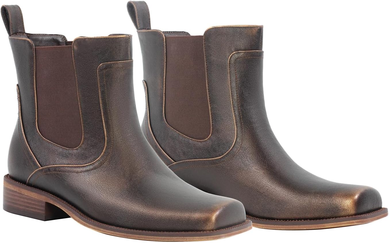 

Ботинки Chelsea Verisson с квадратным носком, низким массивным каблуком и толстым каблуком, модные ботильоны на молнии, бронзовый