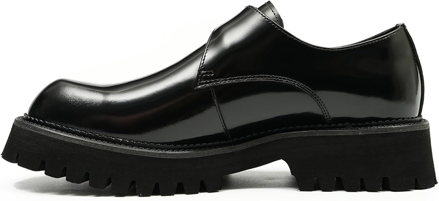 Мужские лоферы Santimon Loafers, формальные лакированные с пряжкой, модные лоферы для смокинга, свадьбы и делового стиля, повседневные мокасины, удобная обувь с толстой подошвой для ходьбы, черный — фото 2