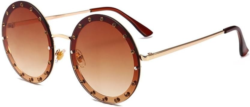 

Винтажные круглые солнцезащитные очки 2027 года для женщин, украшенные стразами и металлом, ретро-очки для женщин, прозрачные очки для мужчин, защита от ультрафиолета UV400 MTZJH, Tea