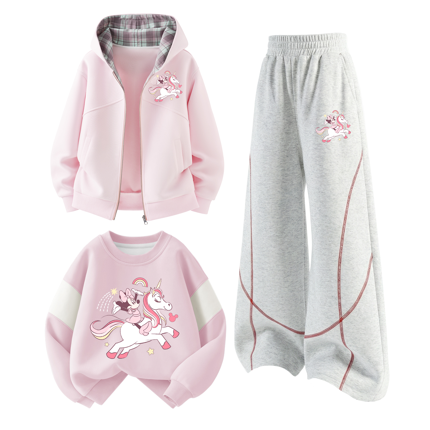 

Детская повседневная спортивная одежда с круглым вырезом Moderate Disney, defeima k cherry blossom розовый+defeima k белый heather серый+defeima cherry blossom розовый