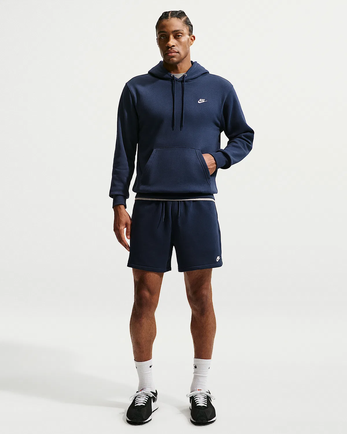 Мужская флисовая худи-пуловер Nike Club, Obsidian/Obsidian/White — фото 4