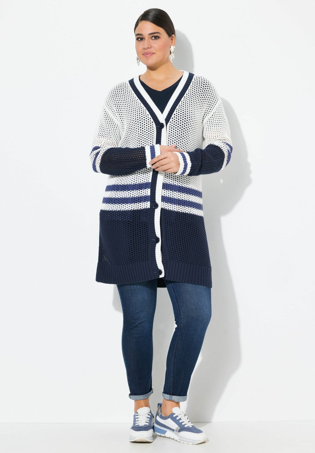 

Кардиган COLORBLOCK STRIPED LONGLINE OPENWORK Ulla Popken, белый