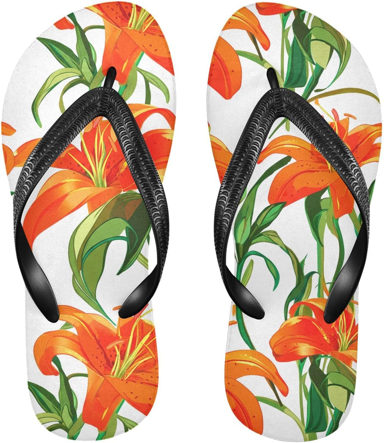 

Вьетнамки с оранжевыми лилиями, пляжные шлепанцы, резиновые нескользящие летние тапочки для женщин и мужчин Sinestour
