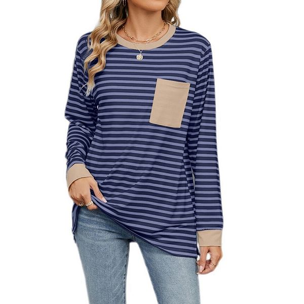 

Футболка с длинным рукавом для женщин в полоску, свободного кроя Yesfashion, Dark Blue, Серый, Футболка с длинным рукавом для женщин в полоску, свободного кроя Yesfashion, Dark Blue