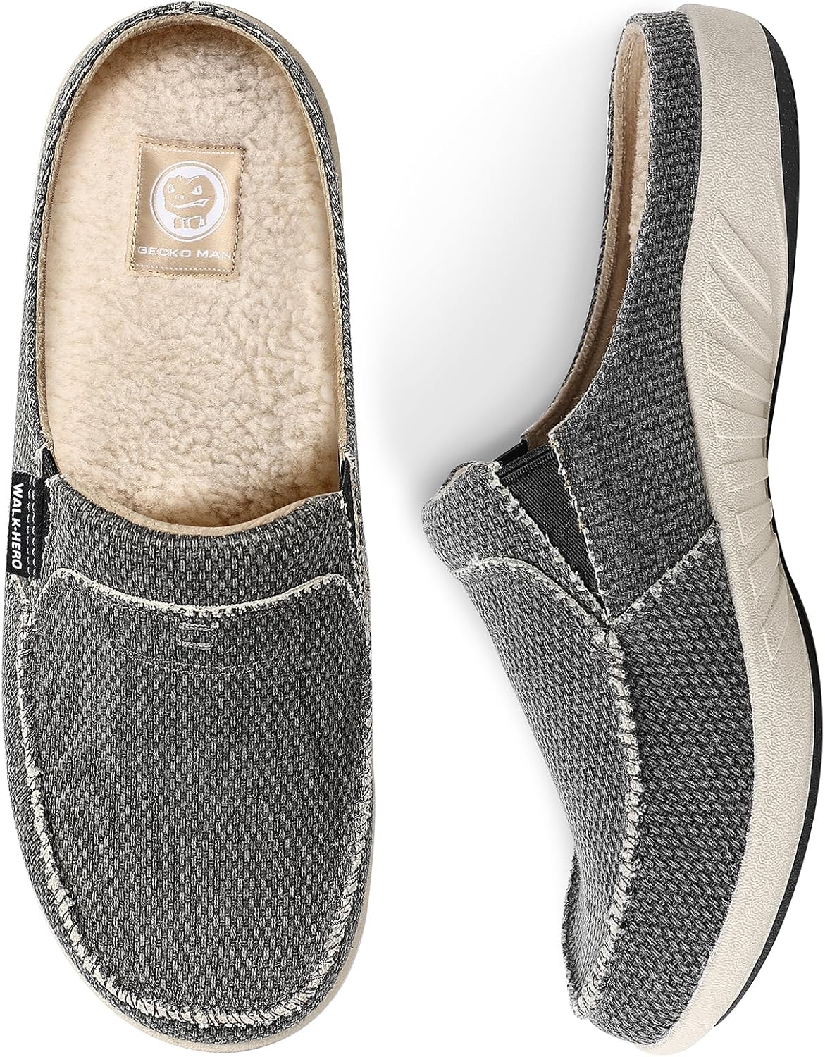 

Мужские тапочки с поддержкой свода стопы, домашние тапочки для мужчин из ткани с бархатной подкладкой, шлепанцы на платформе, домашняя и уличная обувь с противоскользящей резиновой подошвой WALK·HERO COMFORT AND SUPPORT, черный