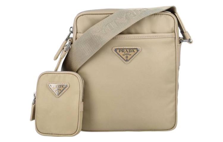 

PRADA Тканевая с кожаной отделкой мужская наплечная сумка через плечо цвета хаки