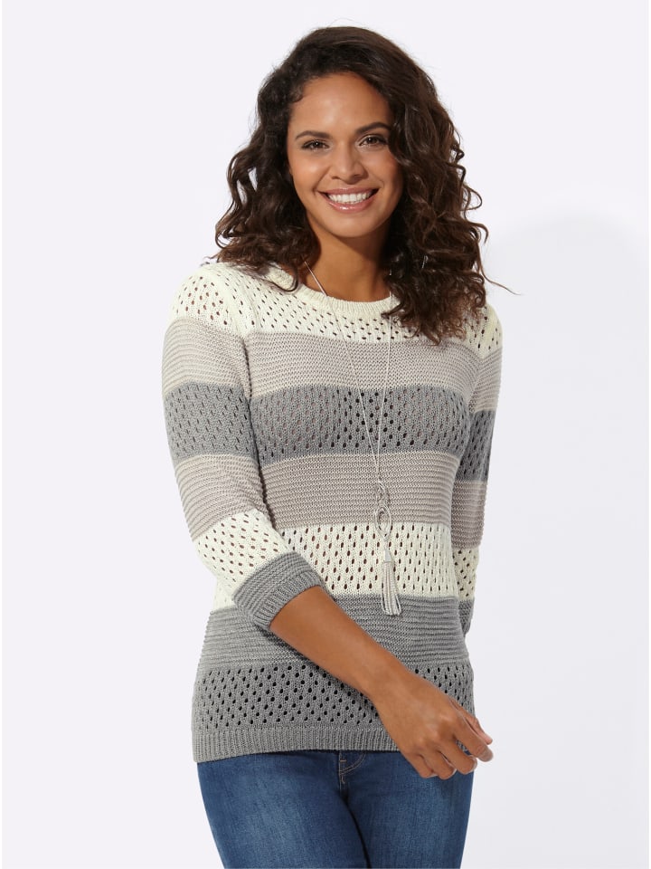 

Ажурный свитер в полоску серо-бежевого цвета WITT WEIDEN