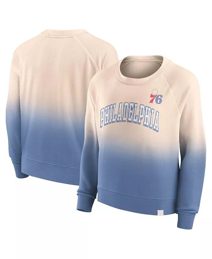 

Женский светло-коричневый пуловер с принтом реглан Royal Distressed Philadelphia 76ers Lounge Arch Fanatics
