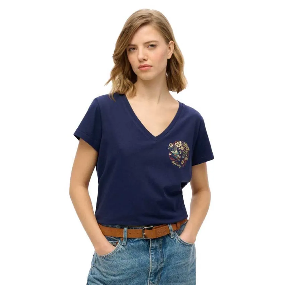

Футболка с коротким рукавом Superdry Suika Metallic Relaxed Vee, синий