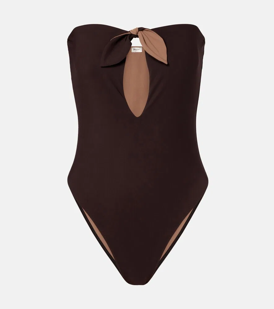 Купальник с вырезами Saint Laurent, коричневый