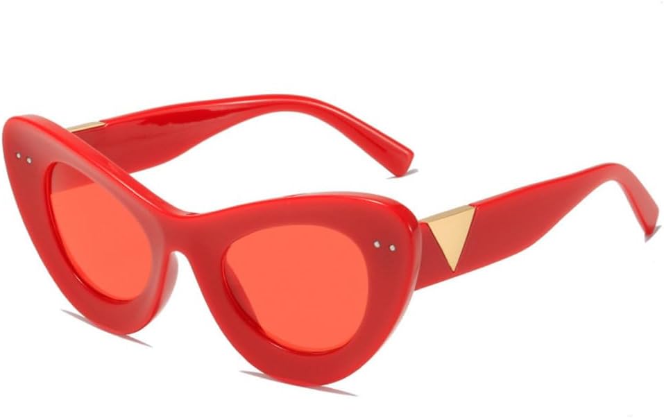 

Ретро-солнцезащитные очки «кошачий глаз» для женщин, модные очки с заклепками, прозрачные линзы, трендовые солнцезащитные очки для мужчин с защитой от УФ-излучения UV400 MTZJH, Red Red