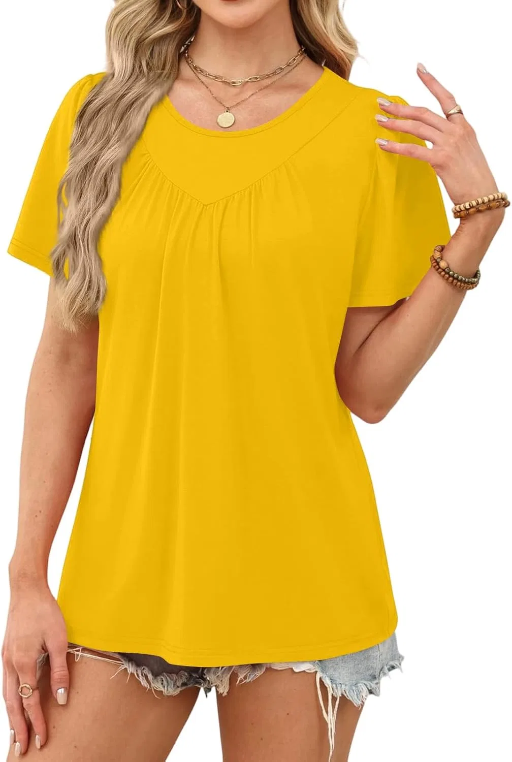 Футболка повседневная, свободный крой, Polyester, желтый — фото 4