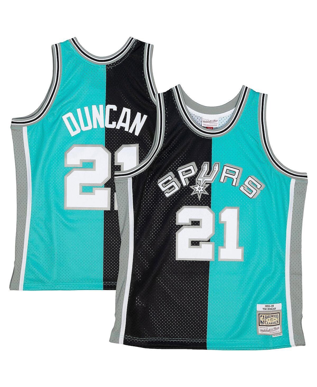 

Мужская футболка Tim Duncan Black, Teal San Antonio Spurs Big and Tall Hardwood Classics 1998-99 Split Swingman Mitchell & Ness