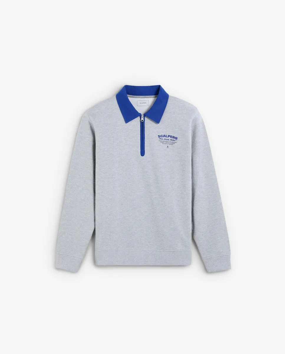 

Мужская толстовка без капюшона с воротником поло, с полу-молнией и обычным кроем Scalpers, серый