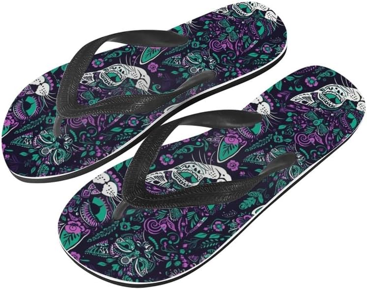 

Сандалии Semiouray Women Galaxy Flip Flop, шлепанцы с рисунком черепа животного и бабочки, удобная обувь для отеля и путешествий, Retro Cat Skull Floral