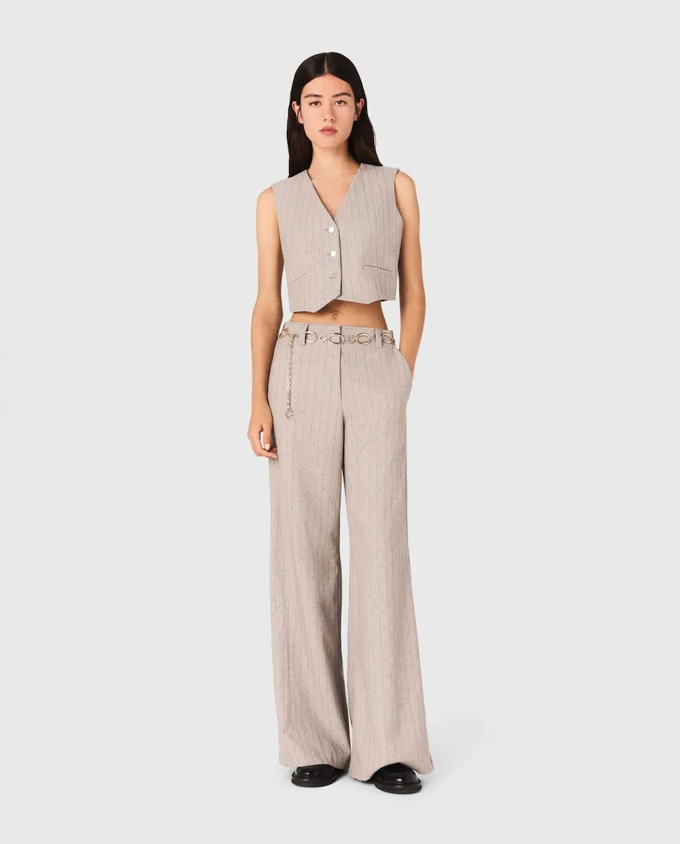 

Женские брюки костюма со стразами Maje, бежевый