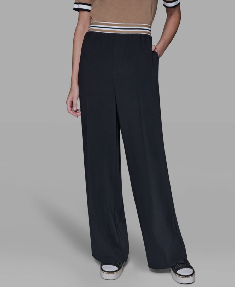 

Женские полосатые широкие брюки на резинке KARL LAGERFELD PARIS, Black