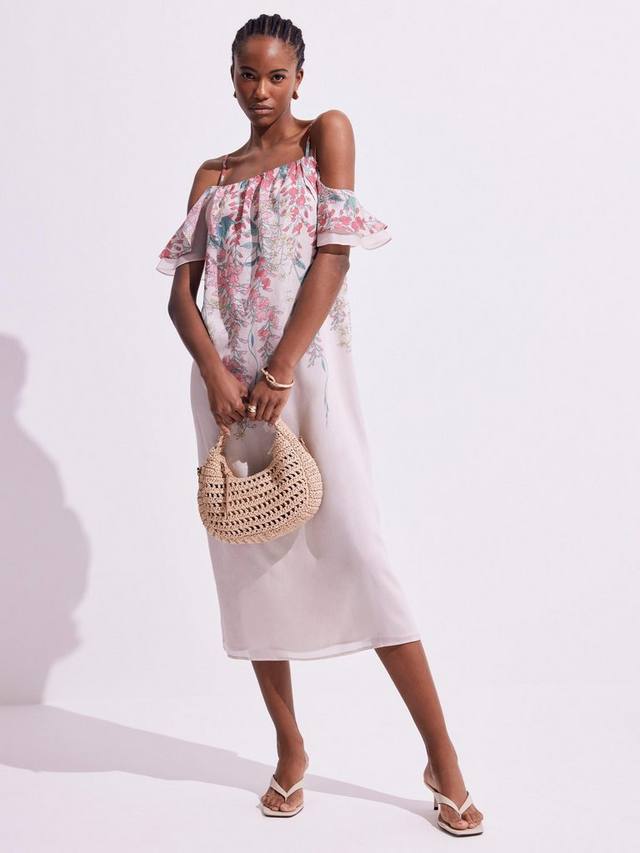 

Цветочное платье миди на тонких бретелях Mint Velvet, Natural/Multi