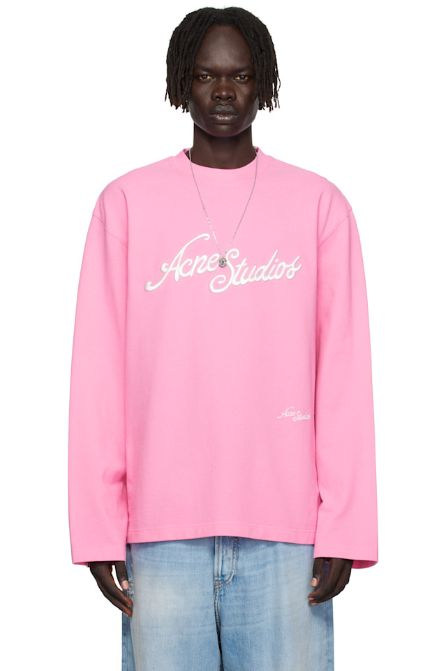 

Acne Studios Розовая футболка с логотипом свободного кроя