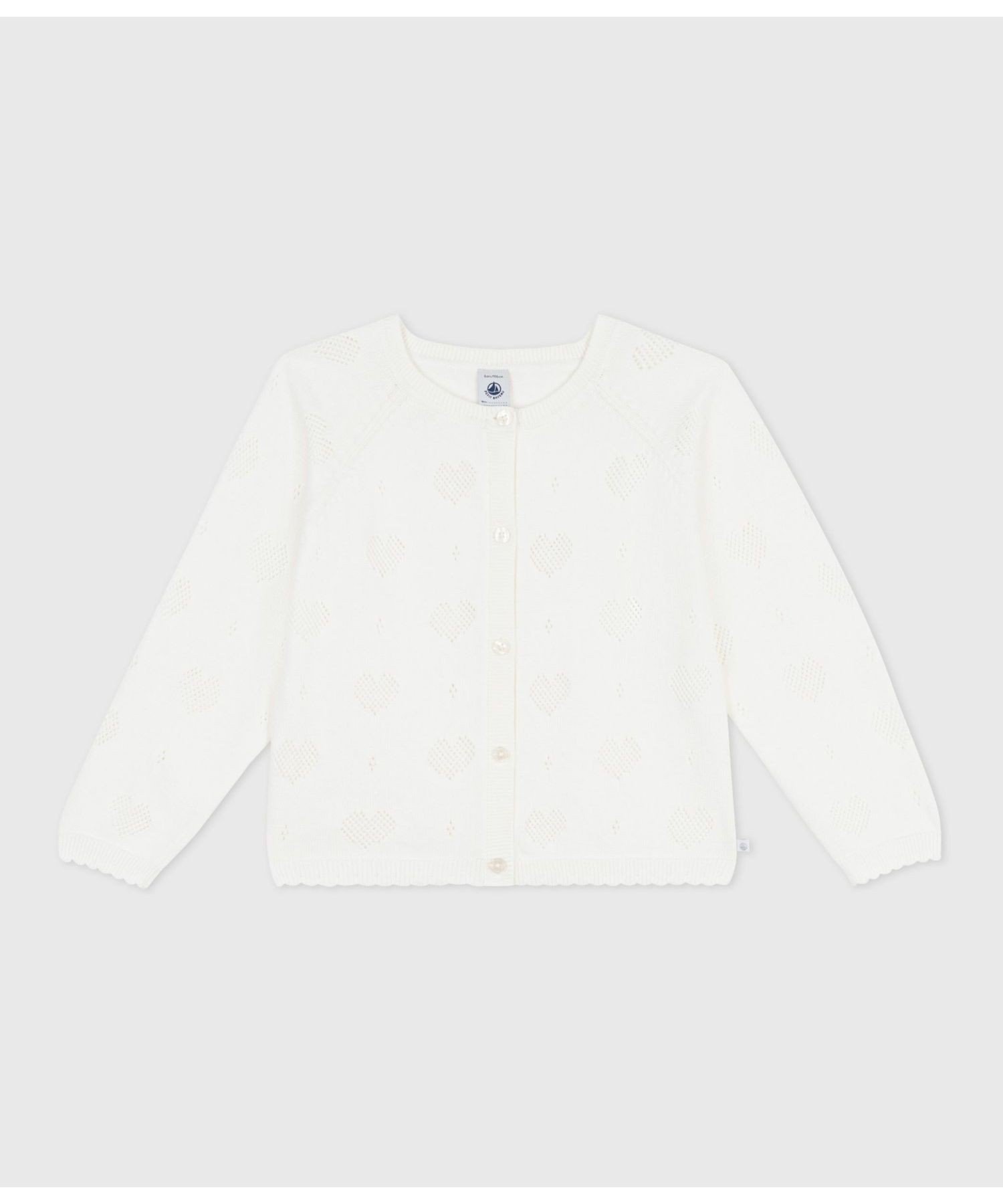 Вязаный кардиган с сердечками PETIT BATEAU, Off white