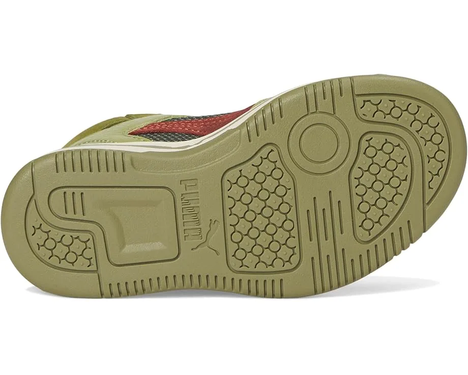 Кроссовки PUMA Kids Rebound Layup Mid Jurassic World Hook and Loop Shoes (Little Kid), Green Moss/Mars Red/Yellow Sizzle — фото 3