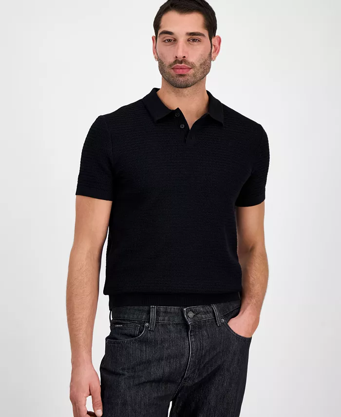 

Мужская короткая текстурированная поло Raymond GUESS, черный