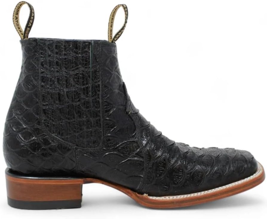 

Мужские короткие ковбойские ботинки на щиколотку с квадратным носком из натуральной кожи с тиснением под питона - черные Generic