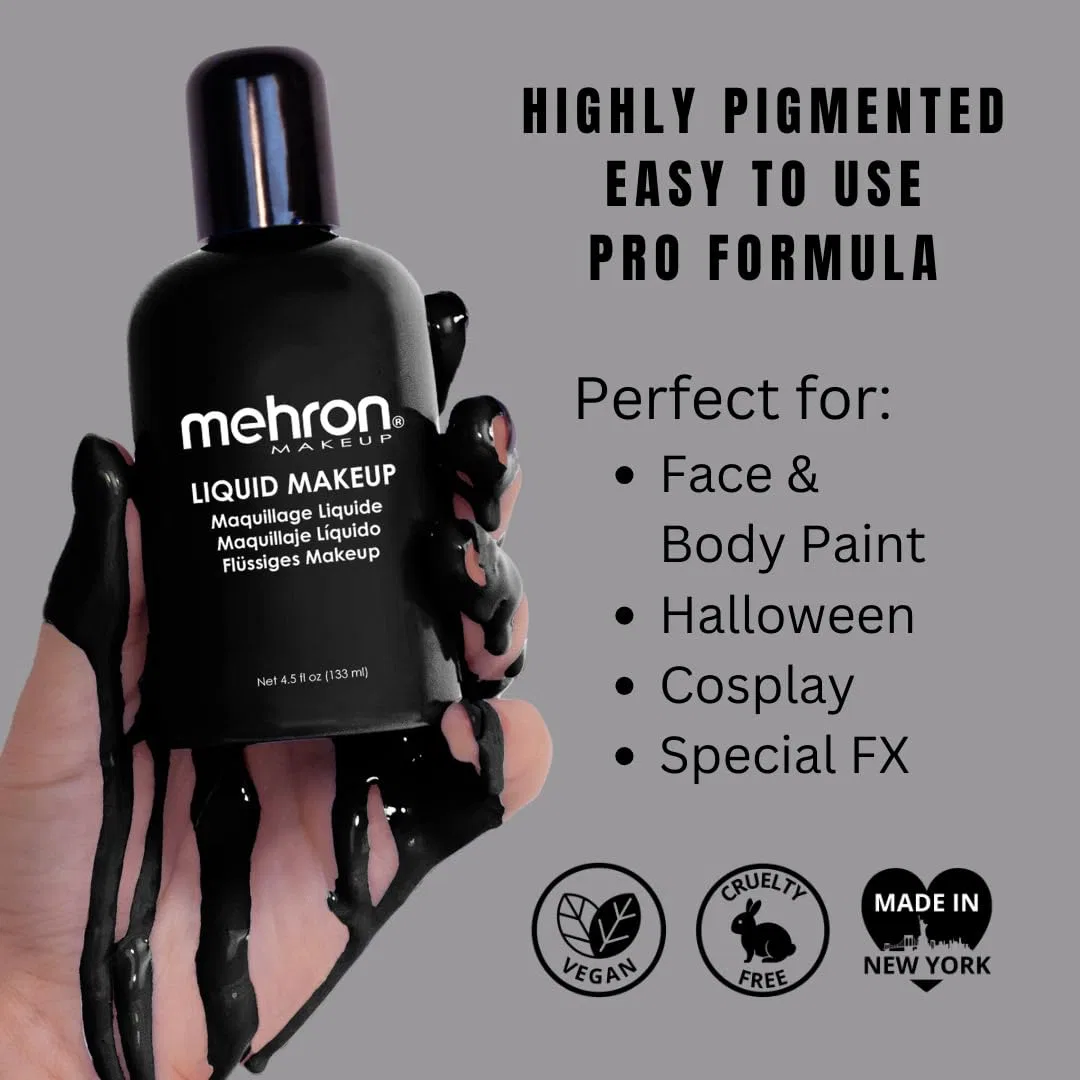 Жидкий грим для лица Mehron Liquid Face Paints, черный, 4.5 унции Mehron, Black — фото 2