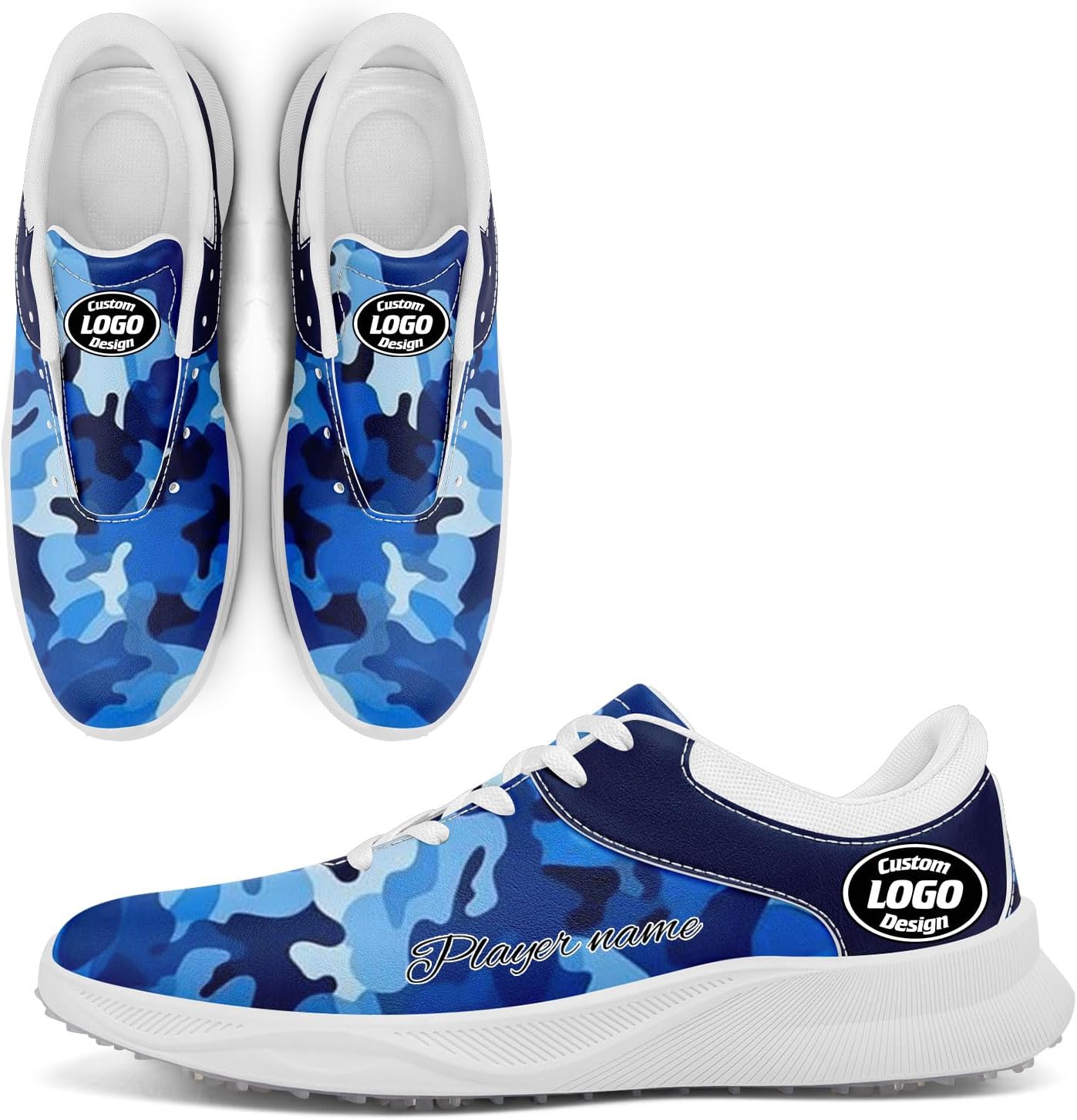 

Стильные кроссовки для гольфа с граффити и камуфляжной расцветкой Coolcustomize, белый/синий/голубой/темно-синий/светло-голубой