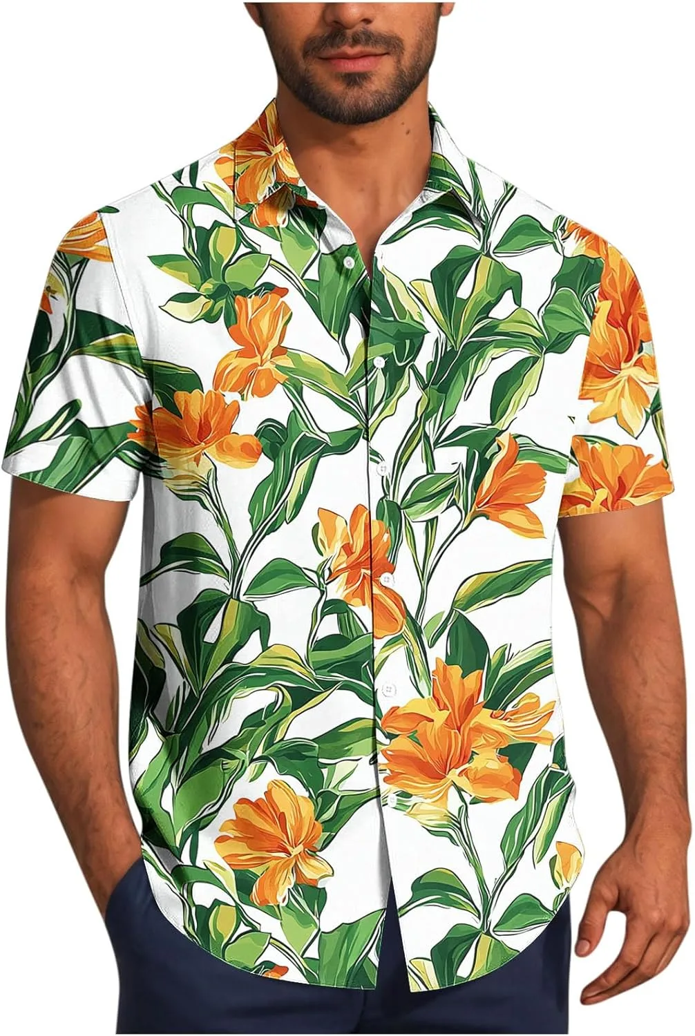 

Xiaojmake мужская гавайская рубашка с цветочным принтом, короткий рукав, свободный крой