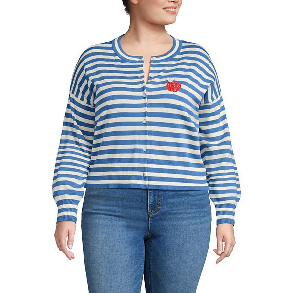 

Плюс сайз укороченный кардиган с круглой горловиной Lands' End, Blue Ivory Breton