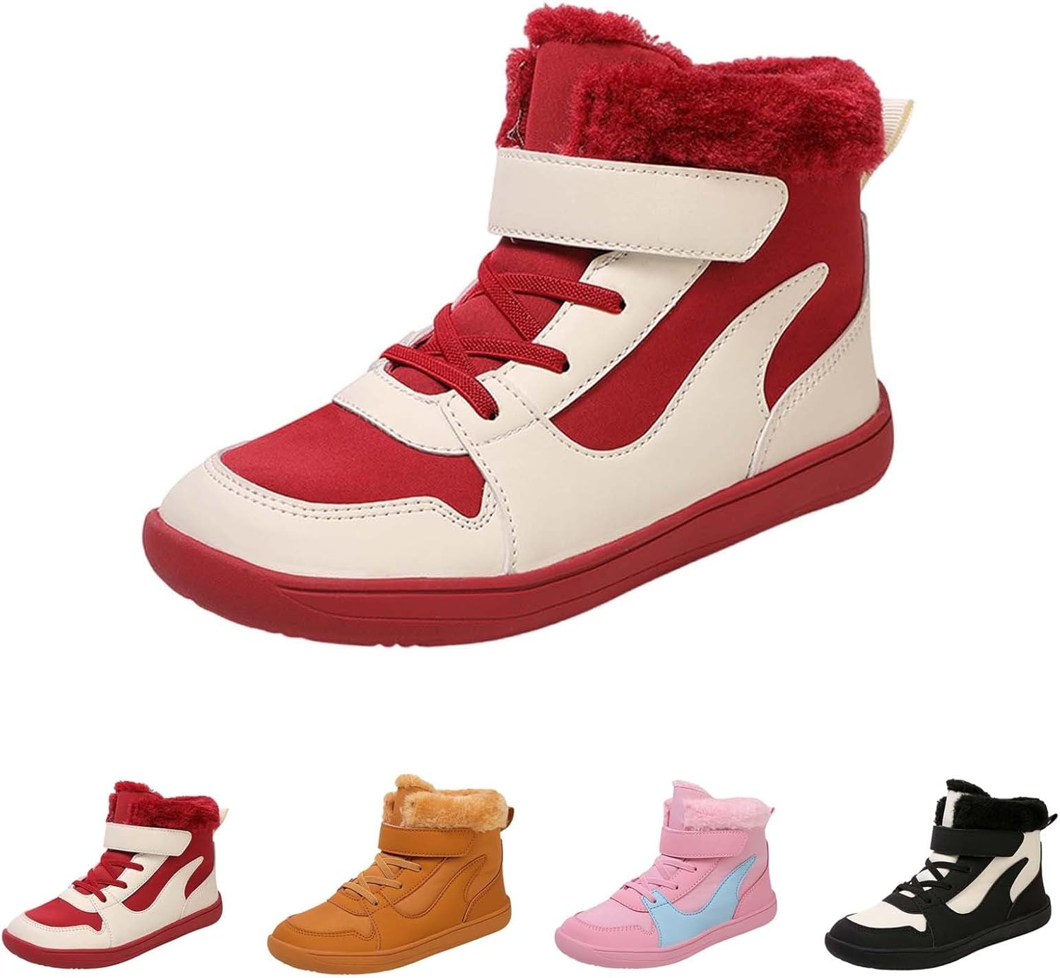 Детские ботинки Barefoot Fur на подкладке для мальчиков и девочек, черные, для бега, снега, флисовые, пушистые, для походов и прогулок, плоские Generic — фото 2
