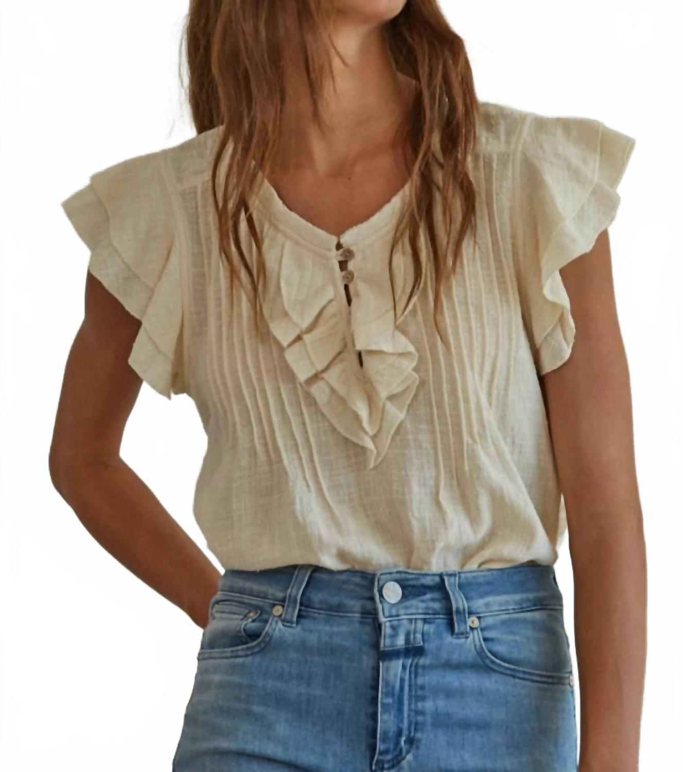 

Тканый топ с пуговицами из льна в бежевом цвете By Together