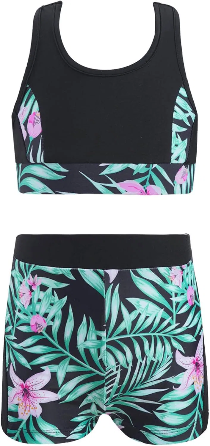 Спортивный костюм для девочек YONGHS, топ с шортами, Green Lily